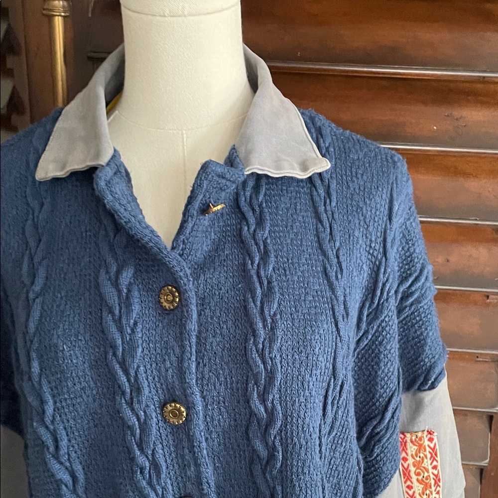 POL Blue and Gray Cable Knit Button-Up Sweater Jacket Large Oversized Gorgeous - Picture 6 of 9